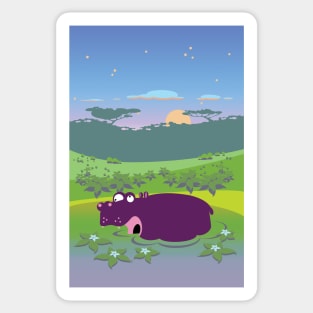 Funny Happy Hippo In The Pond Sticker